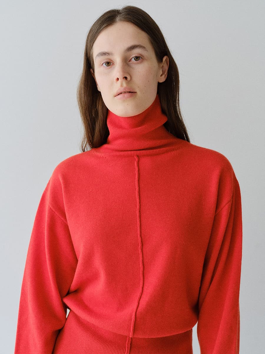 TFW WOOL DOUBLE LAYERD KNIT TOP_RED ORANGE — vue 4