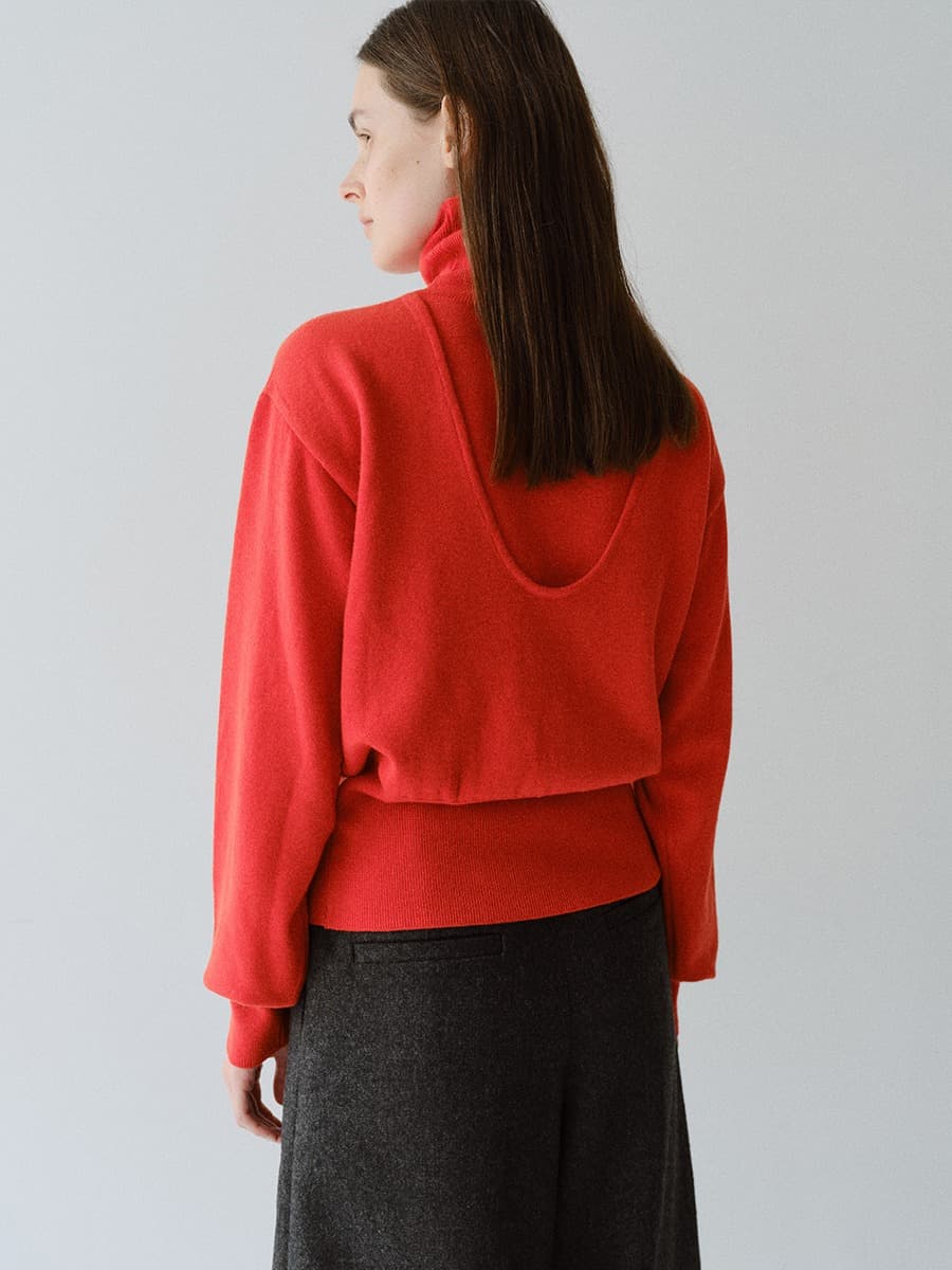 TFW WOOL DOUBLE LAYERD KNIT TOP_RED ORANGE — vue 1