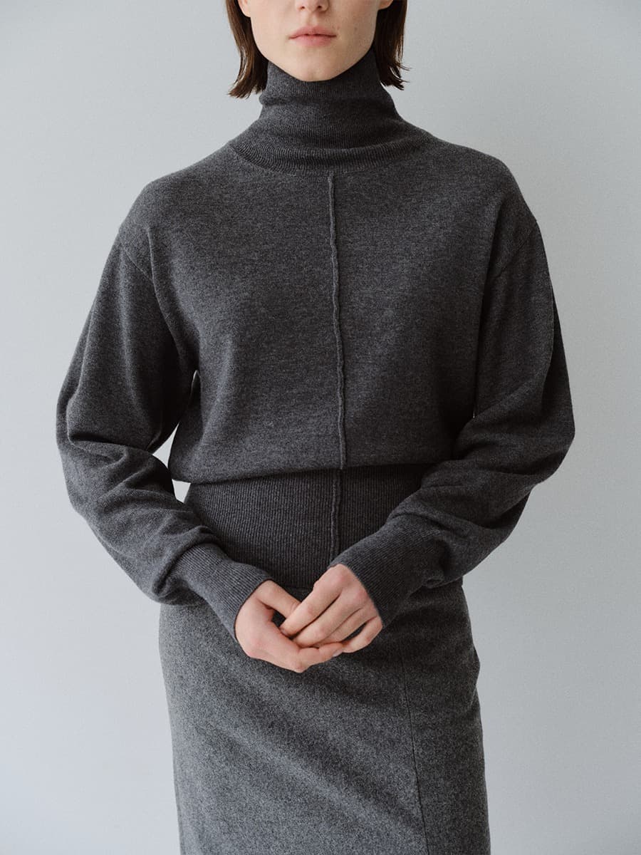 TFW WOOL DOUBLE LAYERD KNIT TOP_CHARCOAL — vue 2