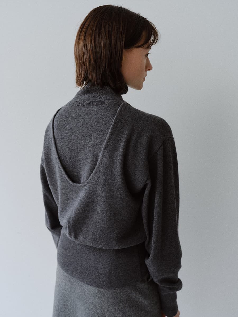 TFW WOOL DOUBLE LAYERD KNIT TOP_CHARCOAL — vue 3