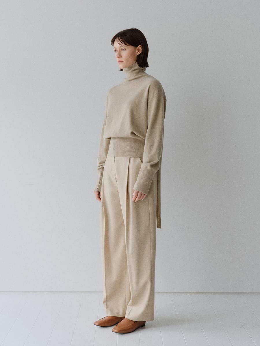 TFW MERINO WOOL TIE TURTLENECK KNIT TOP_BEIGE — vue 2