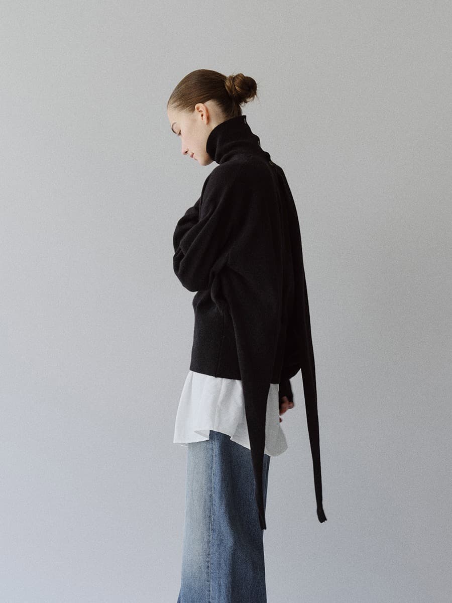TFW MERINO WOOL TIE TURTLENECK KNIT TOP_BLACK — vue 3