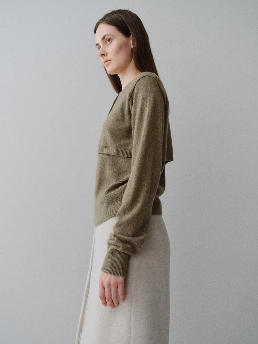 TFW CASHMERE LAYERD BOLERO KNIT CARDIGAN_KHAKI — vue 2