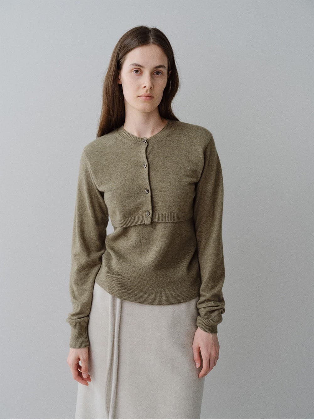 TFW CASHMERE LAYERD BOLERO KNIT CARDIGAN_KHAKI — vue 5