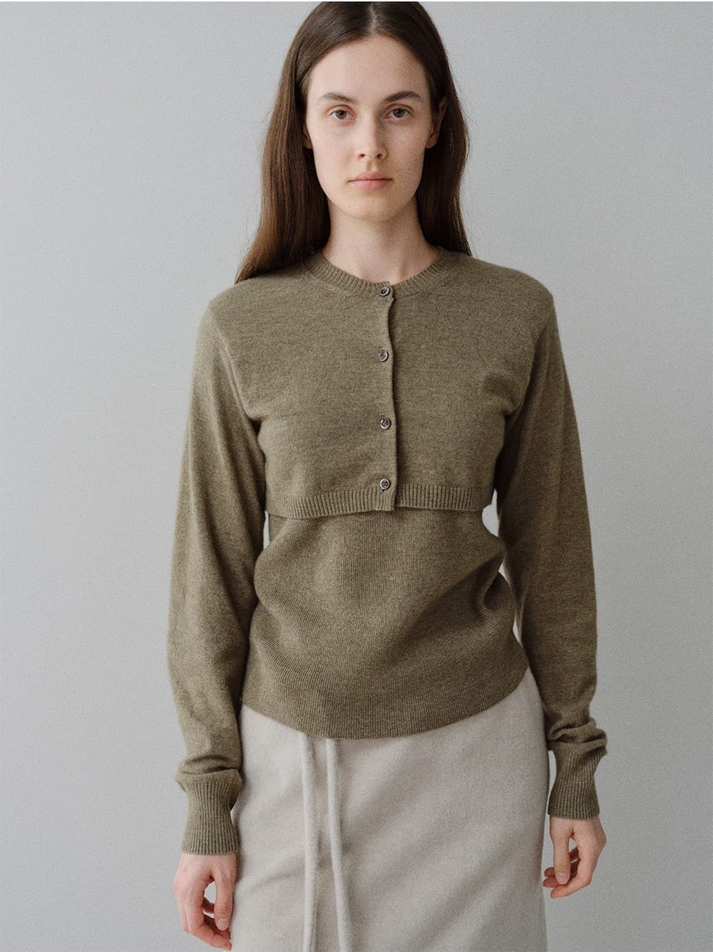 TFW CASHMERE LAYERD BOLERO KNIT CARDIGAN_KHAKI — vue 7