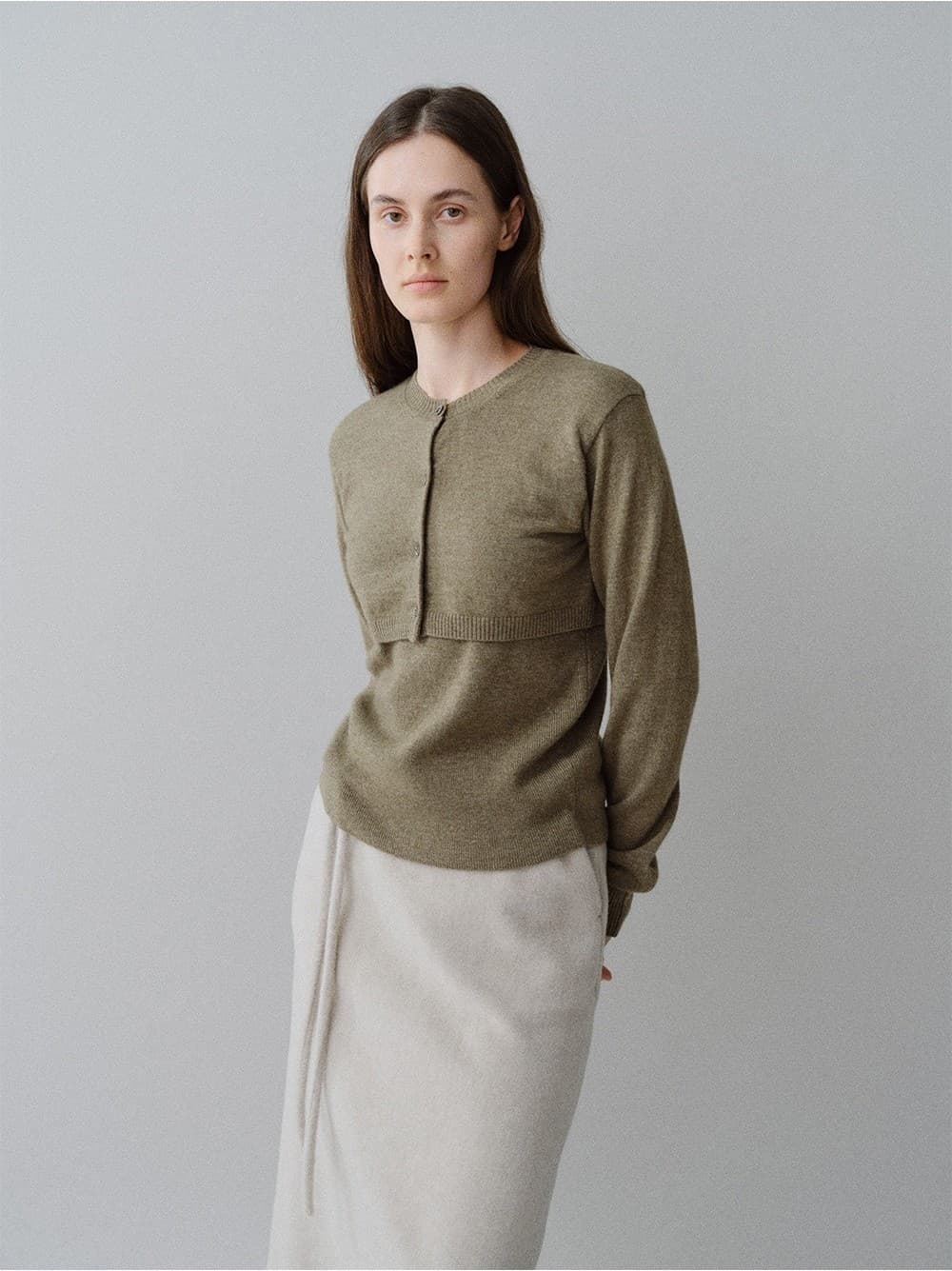 TFW CASHMERE LAYERD BOLERO KNIT CARDIGAN_KHAKI — vue 8