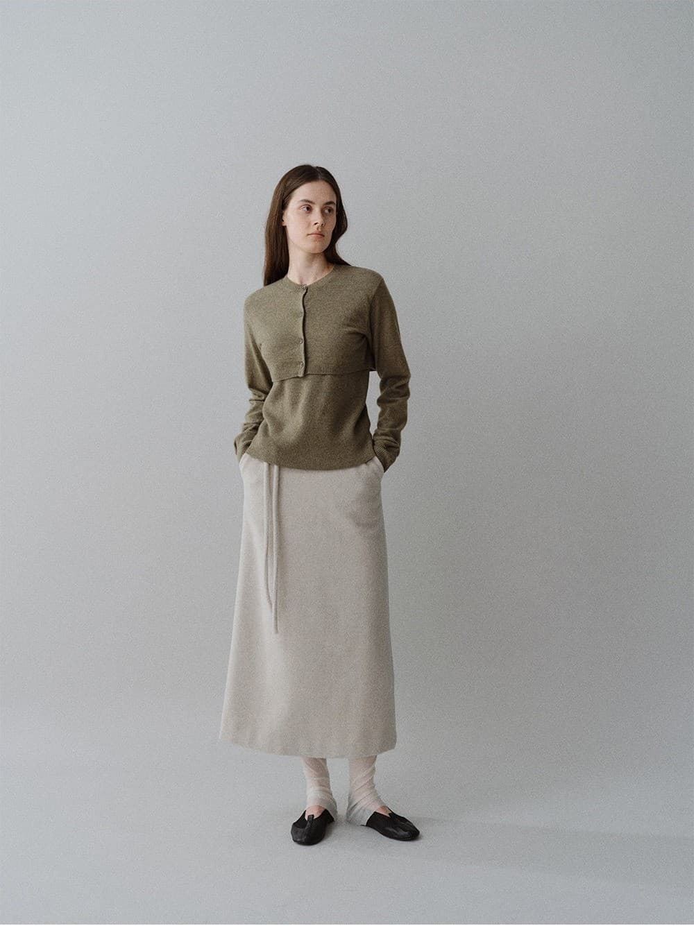 TFW CASHMERE LAYERD BOLERO KNIT CARDIGAN_KHAKI — vue 9