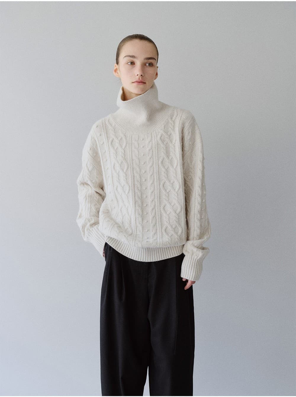TFW CLASSIC FISHERMAN TURTLENECK KNIT TOP_OAT-GREY — vue 6