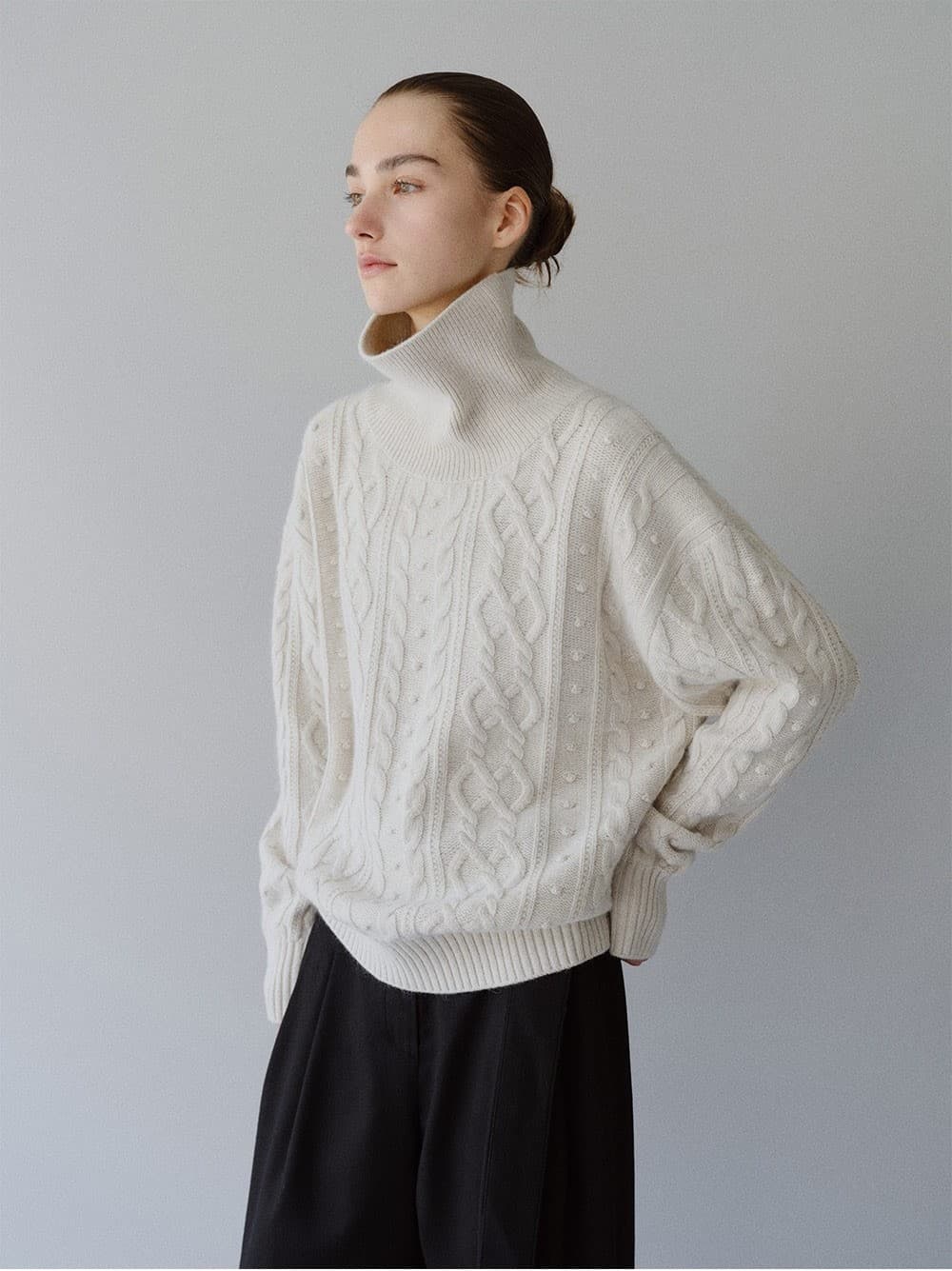TFW CLASSIC FISHERMAN TURTLENECK KNIT TOP_OAT-GREY — vue 11