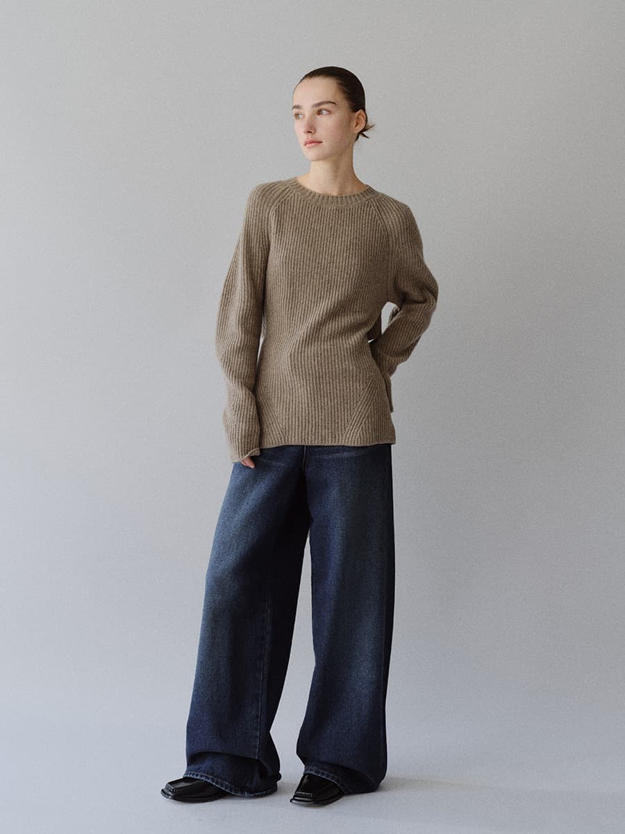 TFW MERINO WOOL BACK OPEN KNIT TOP_ASH BROWN — vue 2