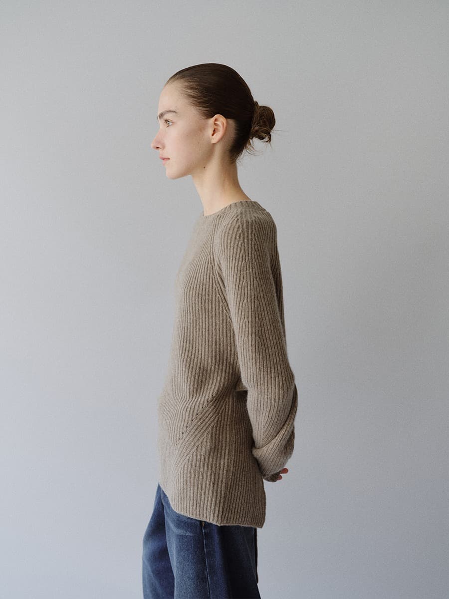 TFW MERINO WOOL BACK OPEN KNIT TOP_ASH BROWN — vue 3