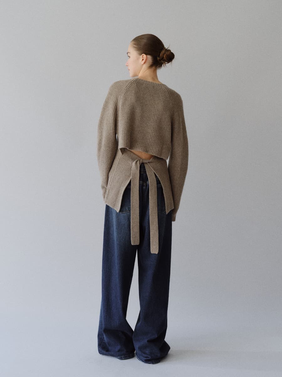 TFW MERINO WOOL BACK OPEN KNIT TOP_ASH BROWN — vue 4