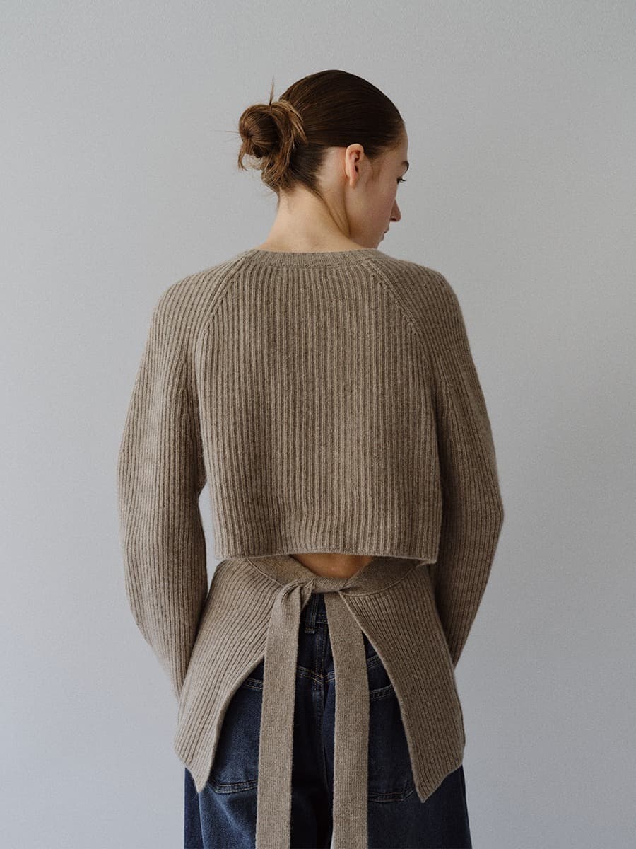 TFW MERINO WOOL BACK OPEN KNIT TOP_ASH BROWN — vue 1