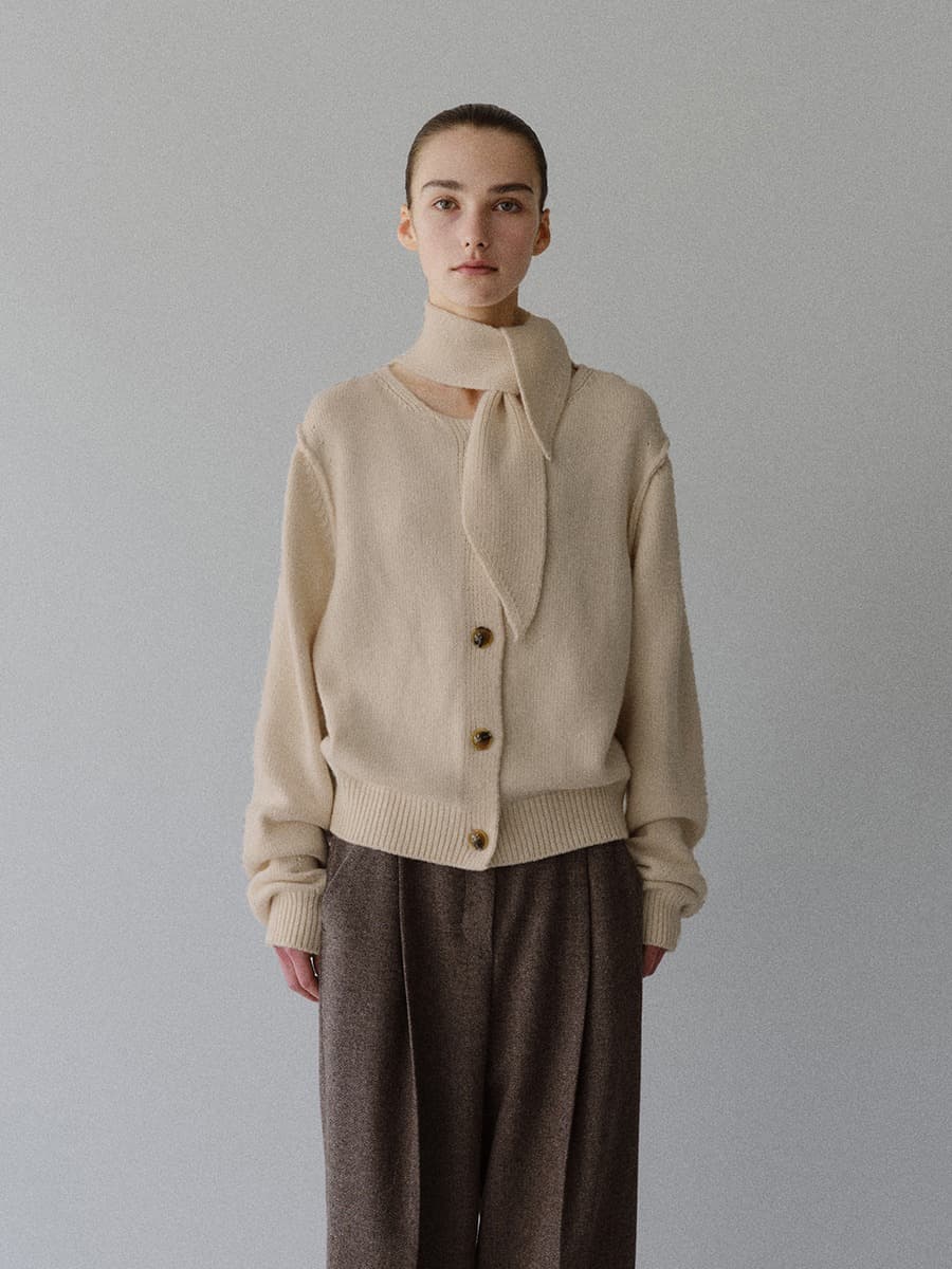 TFW CASHMERE WOOL MUFFLER KNIT CARDIGAN_OATMEAL — vue 2
