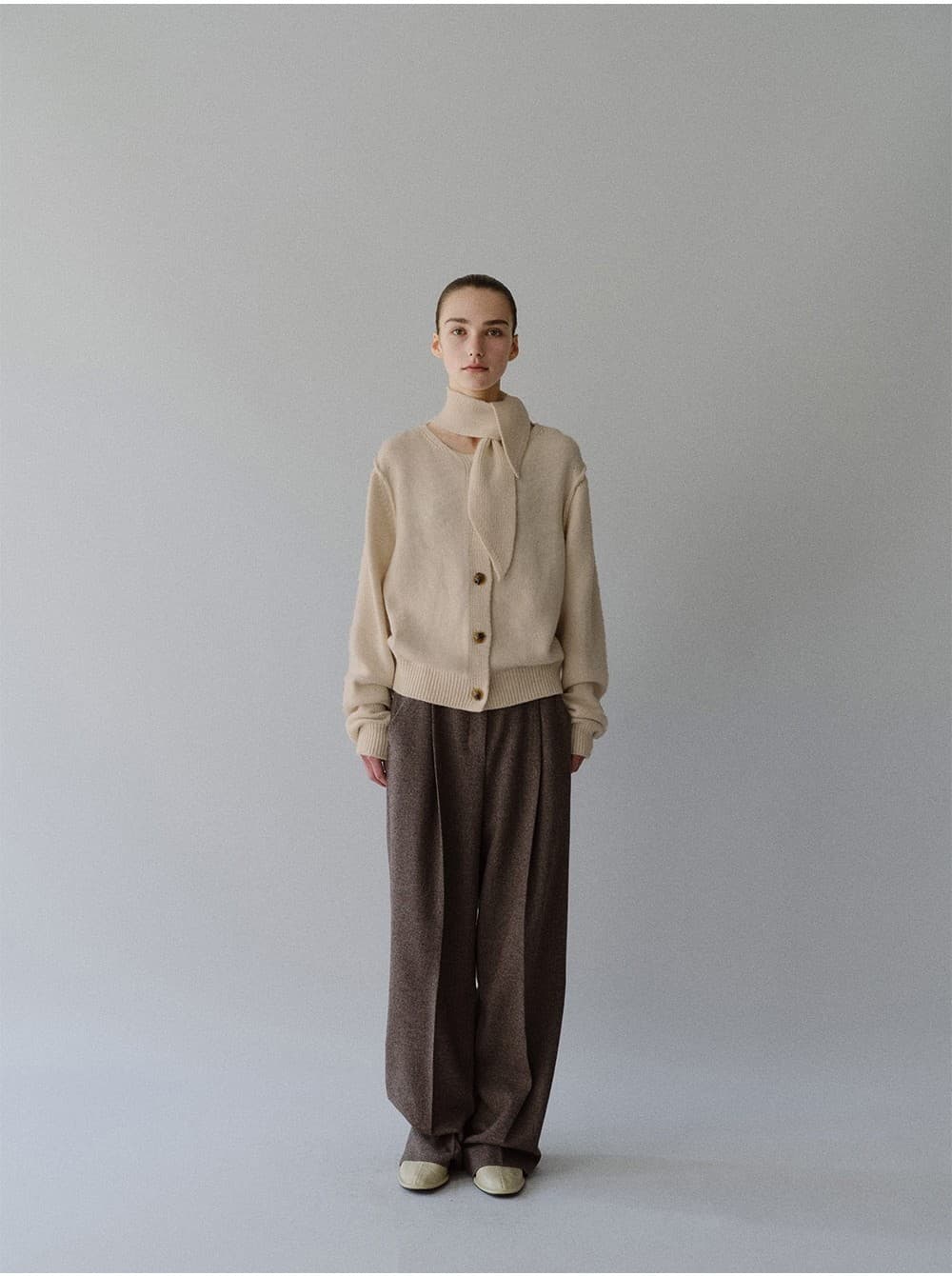 TFW CASHMERE WOOL MUFFLER KNIT CARDIGAN_OATMEAL — vue 6