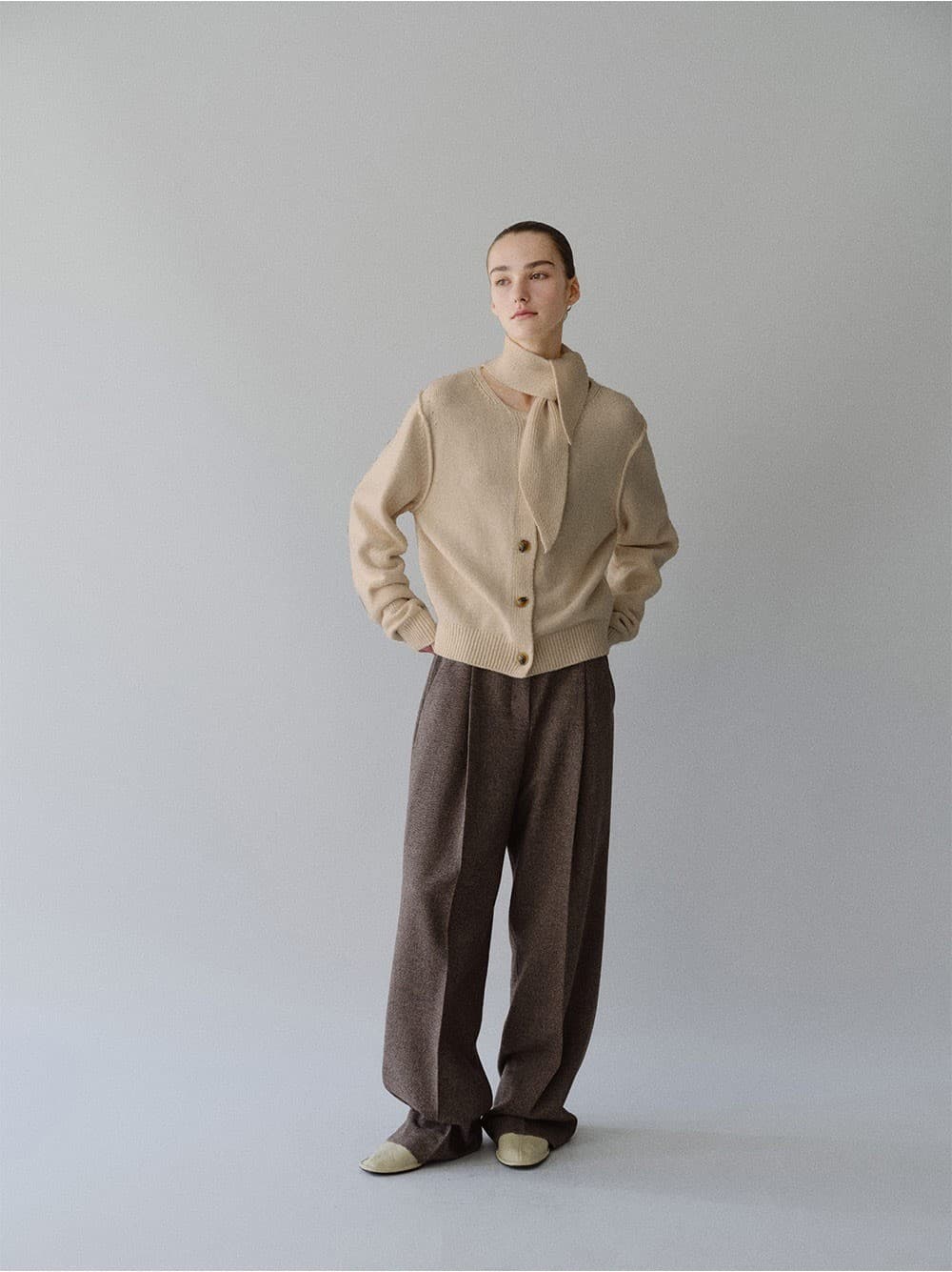 TFW CASHMERE WOOL MUFFLER KNIT CARDIGAN_OATMEAL — vue 8