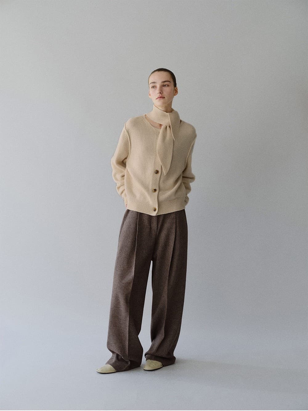 TFW CASHMERE WOOL MUFFLER KNIT CARDIGAN_OATMEAL — vue 9