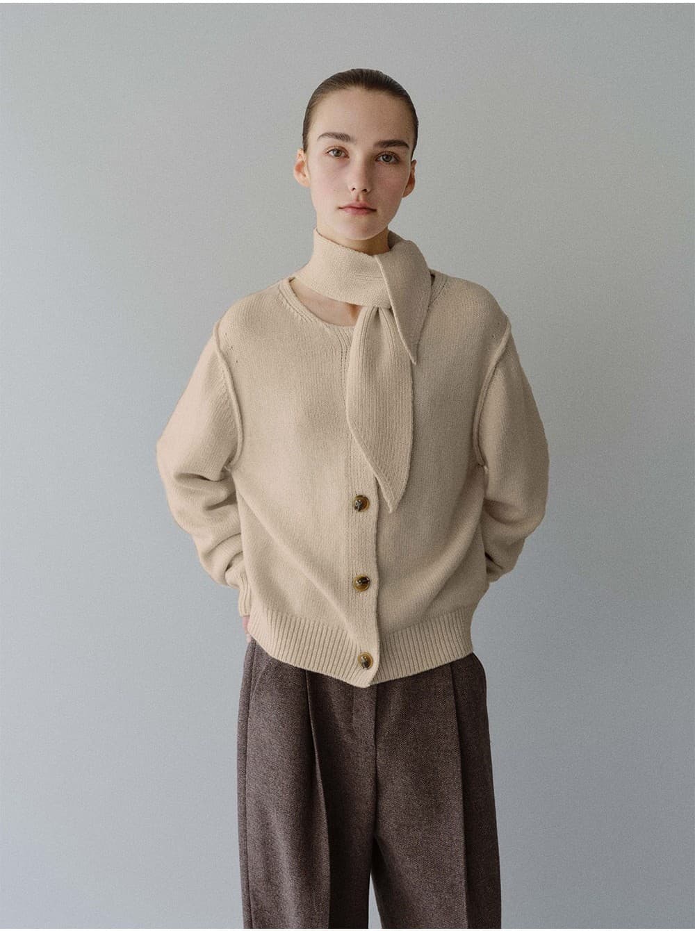 TFW CASHMERE WOOL MUFFLER KNIT CARDIGAN_OATMEAL — vue 10