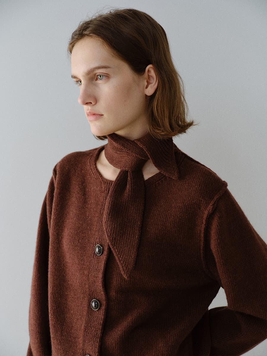 TFW CASHMERE WOOL MUFFLER KNIT CARDIGAN_BROWN — vue 2