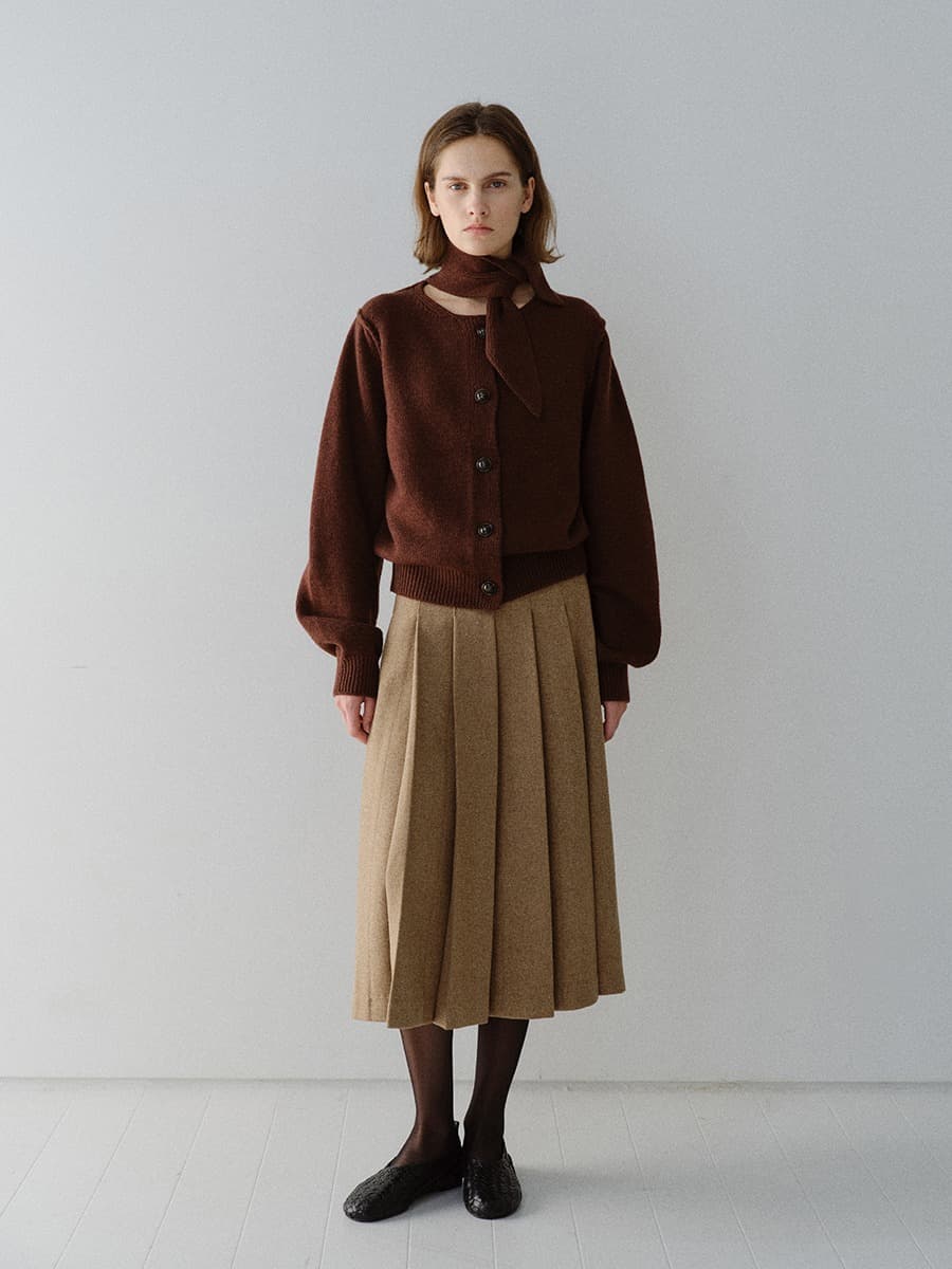 TFW CASHMERE WOOL MUFFLER KNIT CARDIGAN_BROWN — vue 3