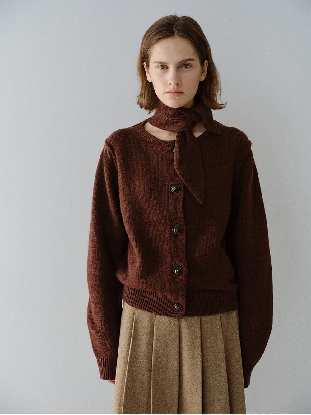 TFW CASHMERE WOOL MUFFLER KNIT CARDIGAN_BROWN — vue 5