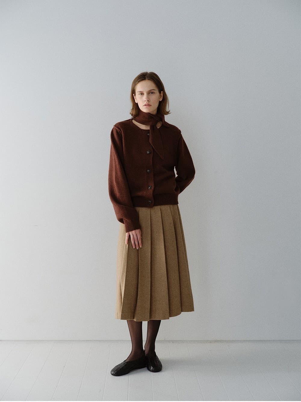 TFW CASHMERE WOOL MUFFLER KNIT CARDIGAN_BROWN — vue 7