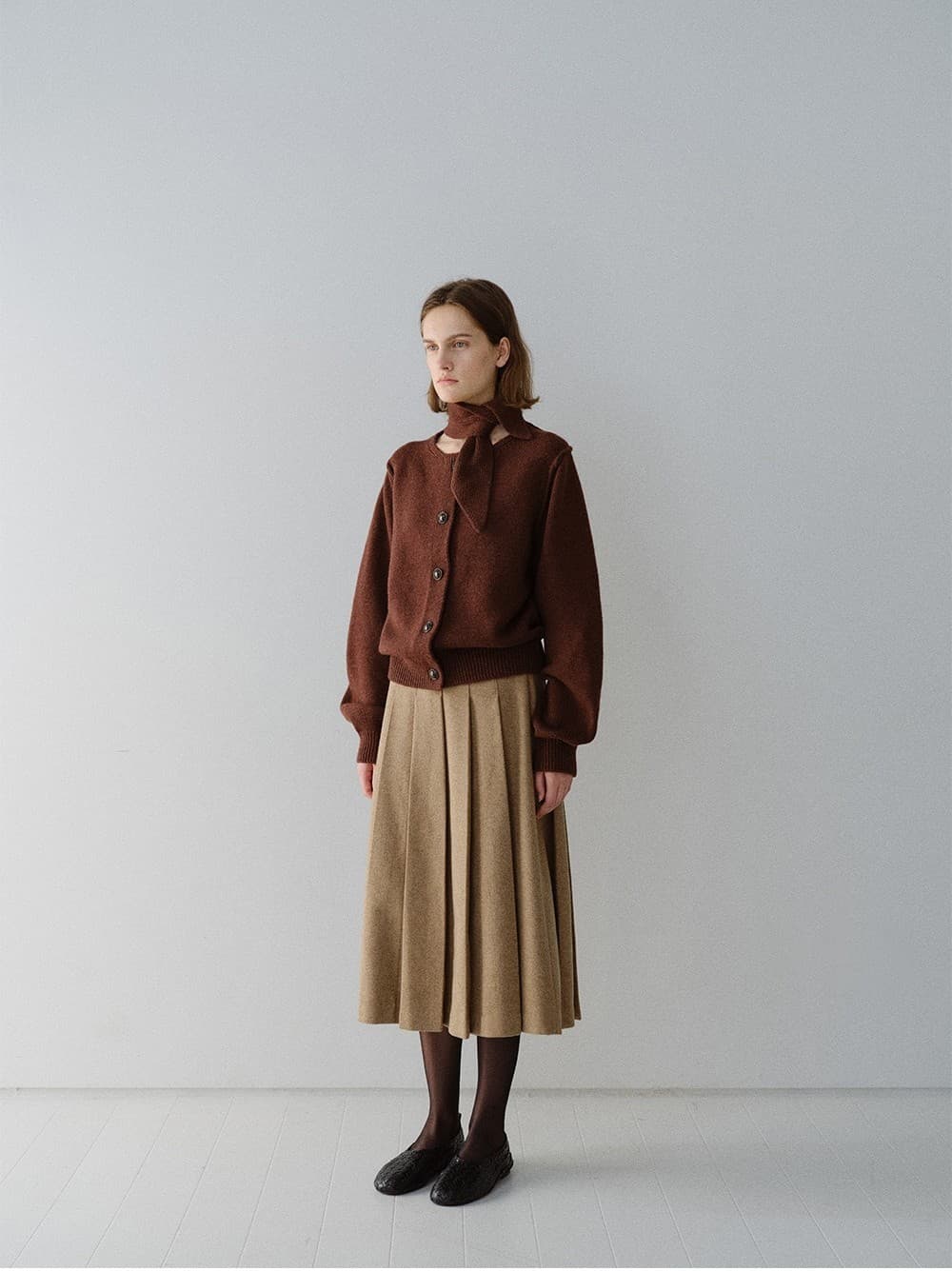 TFW CASHMERE WOOL MUFFLER KNIT CARDIGAN_BROWN — vue 8