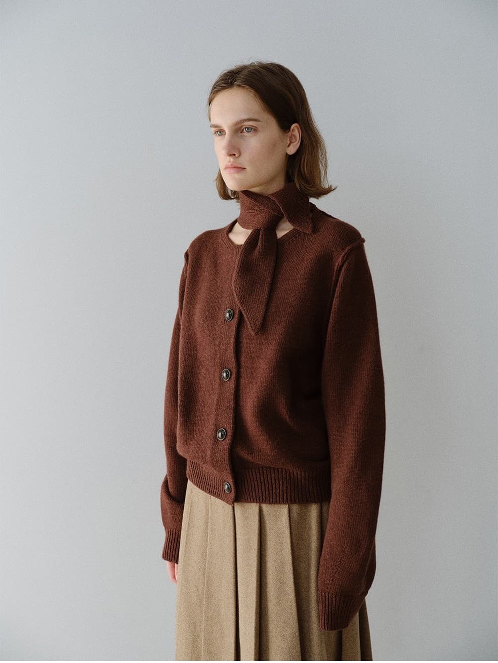 TFW CASHMERE WOOL MUFFLER KNIT CARDIGAN_BROWN — vue 10