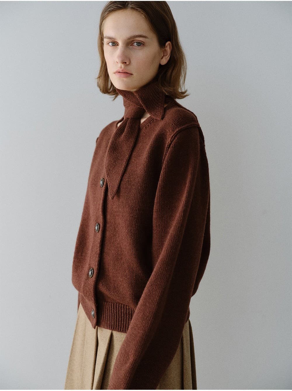 TFW CASHMERE WOOL MUFFLER KNIT CARDIGAN_BROWN — vue 11