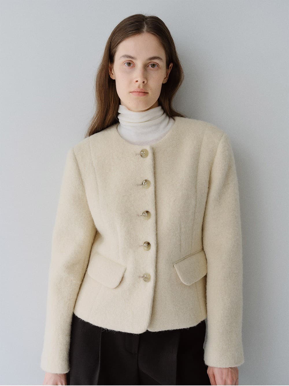 TFW ALPACA WOOL NO-COLLAR JACKET_I-BEIGE — vue 5