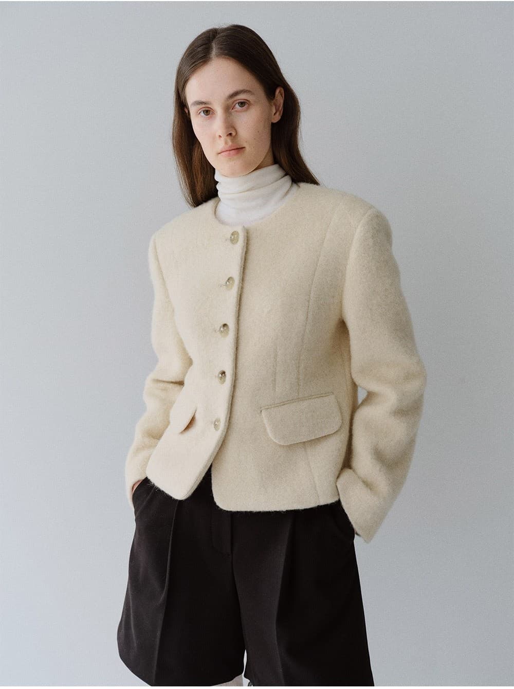 TFW ALPACA WOOL NO-COLLAR JACKET_I-BEIGE — vue 7
