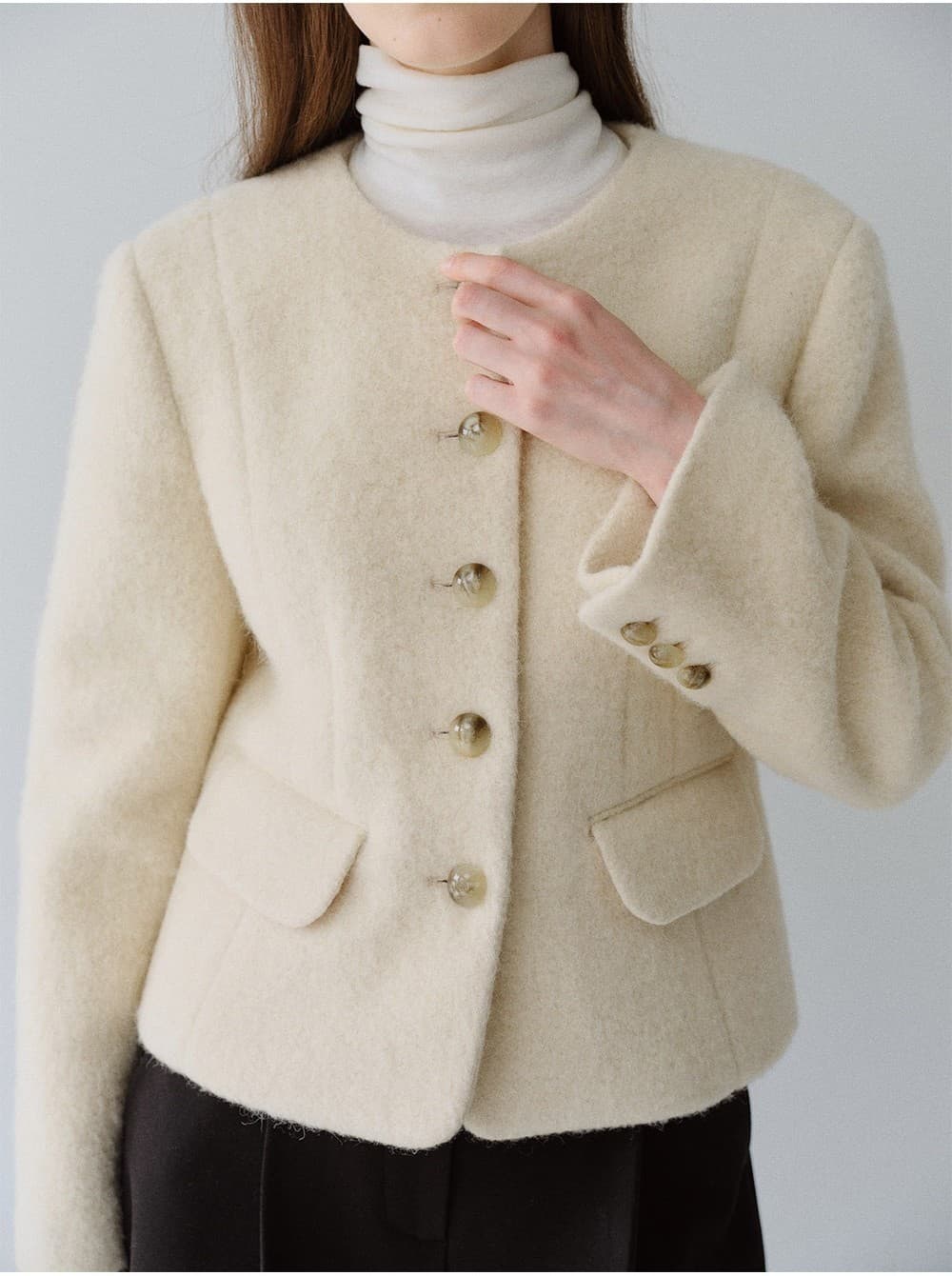 TFW ALPACA WOOL NO-COLLAR JACKET_I-BEIGE — vue 8