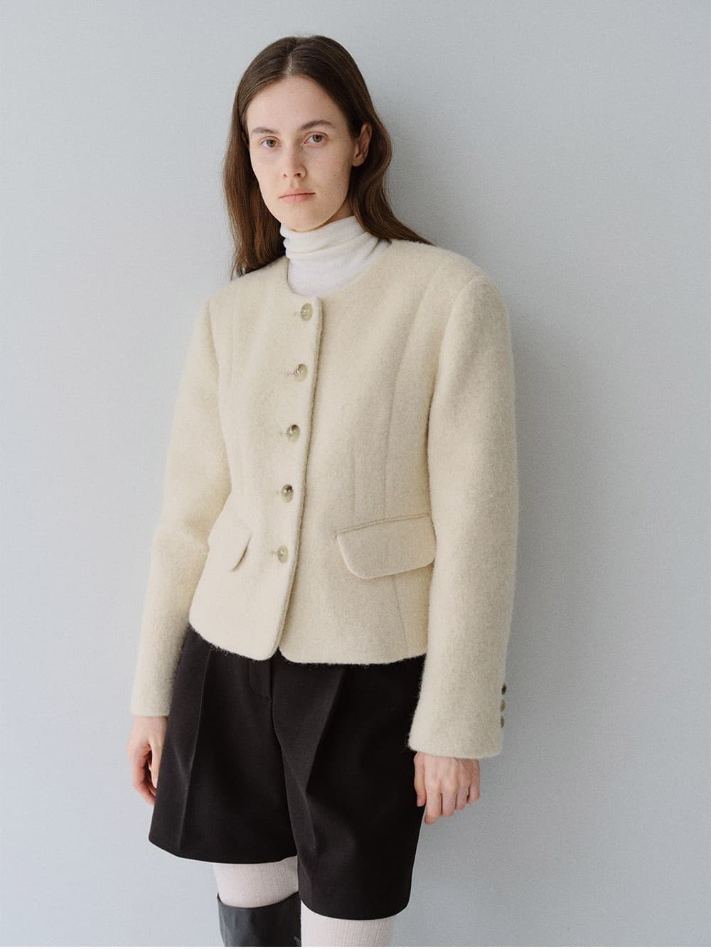 TFW ALPACA WOOL NO-COLLAR JACKET_I-BEIGE — vue 9