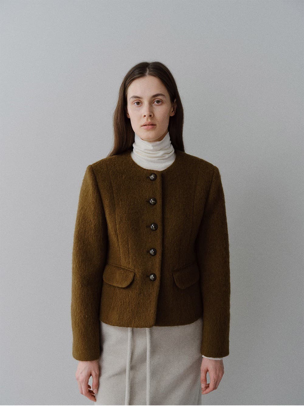 TFW ALPACA WOOL NO-COLLAR JACKET_BROWN — vue 5