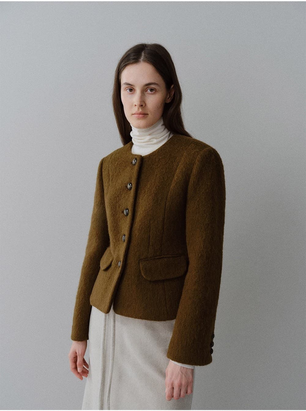 TFW ALPACA WOOL NO-COLLAR JACKET_BROWN — vue 9