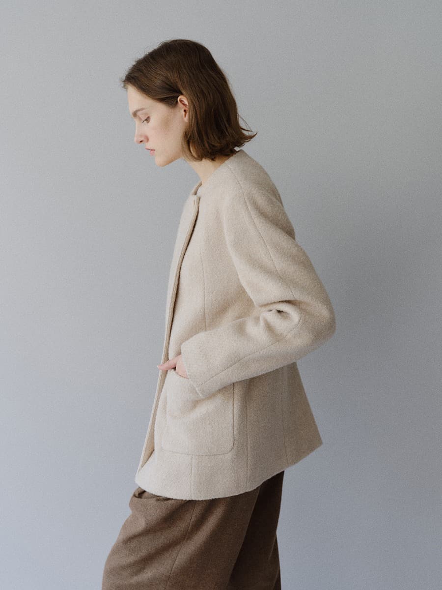 TFW COLLARLESS BOUCLE BLAZER_OATMEAL — vue 2