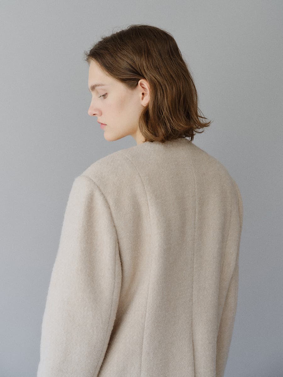 TFW COLLARLESS BOUCLE BLAZER_OATMEAL — vue 3