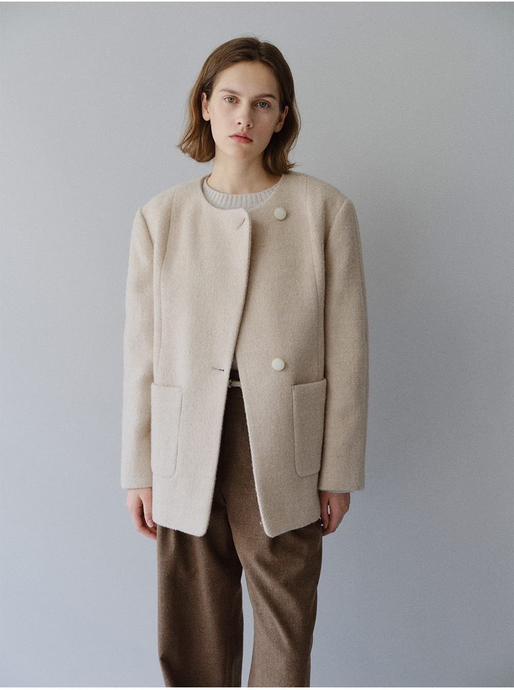 TFW COLLARLESS BOUCLE BLAZER_OATMEAL — vue 6