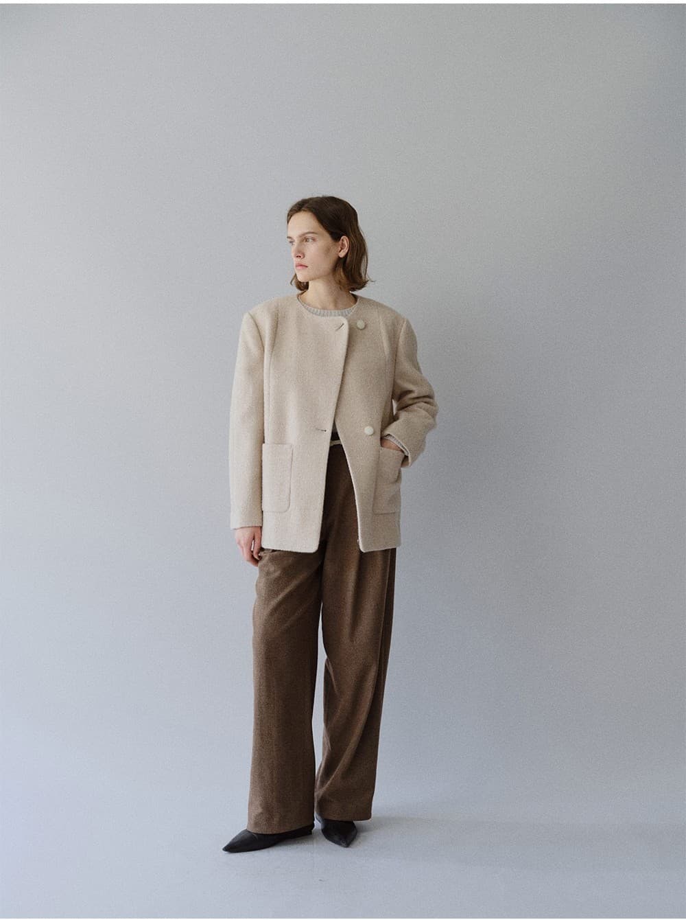 TFW COLLARLESS BOUCLE BLAZER_OATMEAL — vue 7