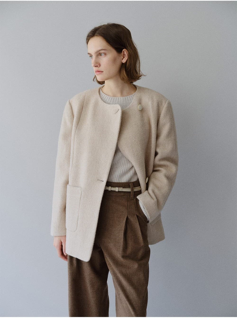 TFW COLLARLESS BOUCLE BLAZER_OATMEAL — vue 8