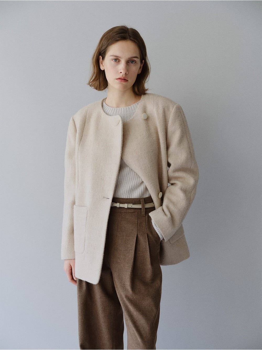TFW COLLARLESS BOUCLE BLAZER_OATMEAL — vue 9