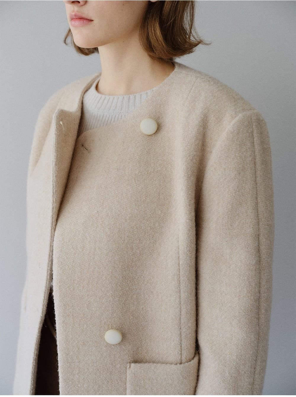 TFW COLLARLESS BOUCLE BLAZER_OATMEAL — vue 11