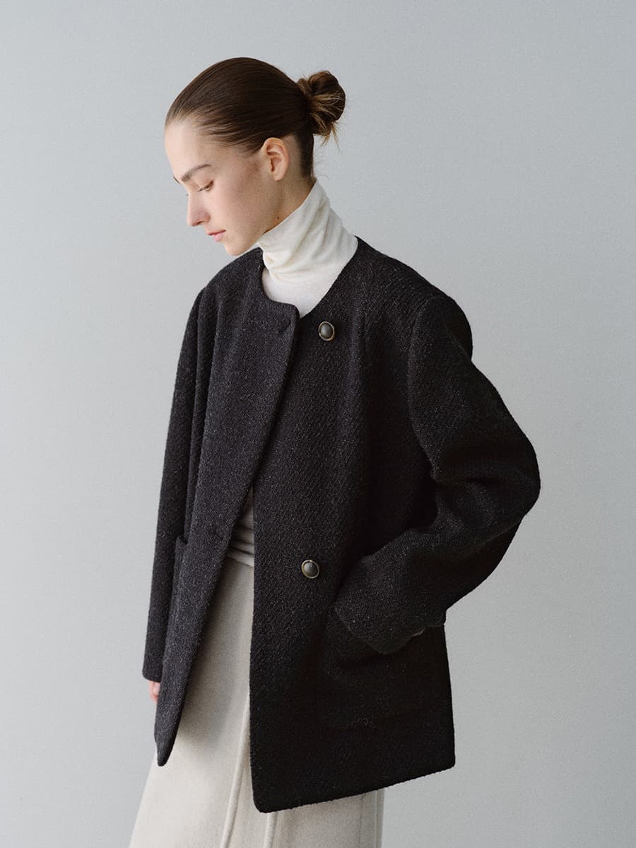 TFW COLLARLESS BOUCLE BLAZER_BLACK — vue 2