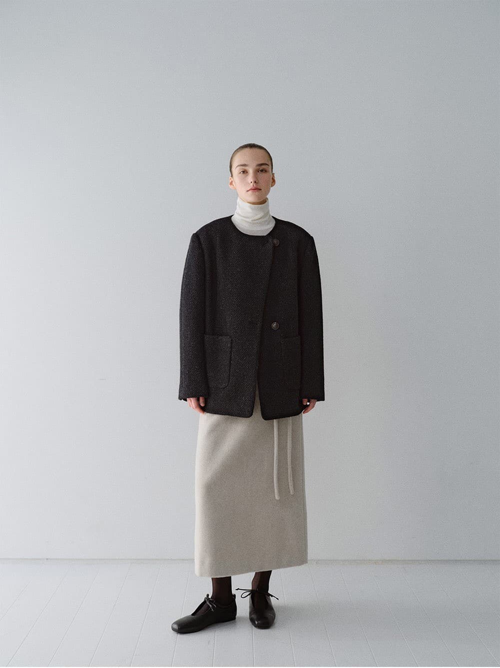 TFW COLLARLESS BOUCLE BLAZER_BLACK — vue 5