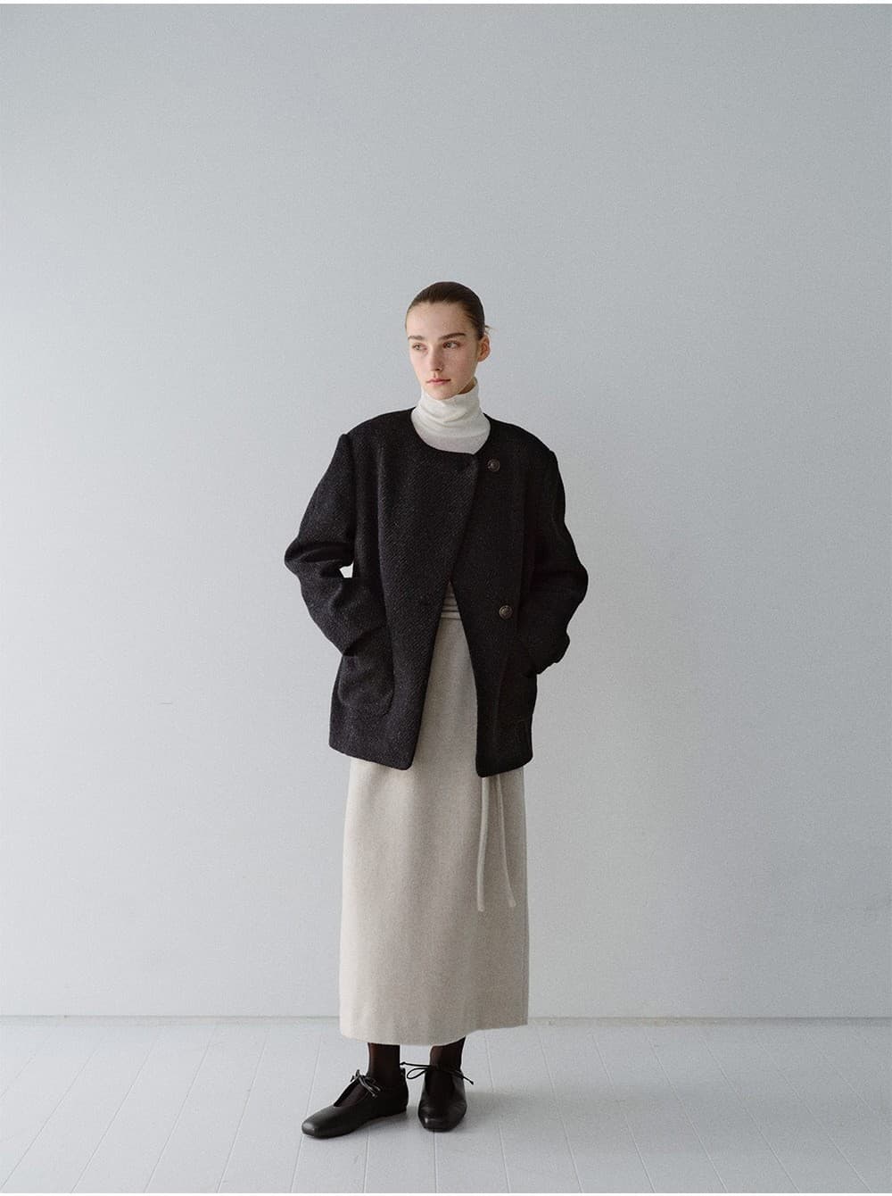 TFW COLLARLESS BOUCLE BLAZER_BLACK — vue 7