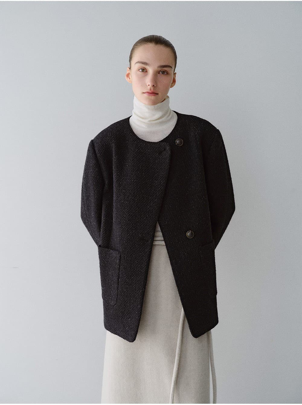 TFW COLLARLESS BOUCLE BLAZER_BLACK — vue 8