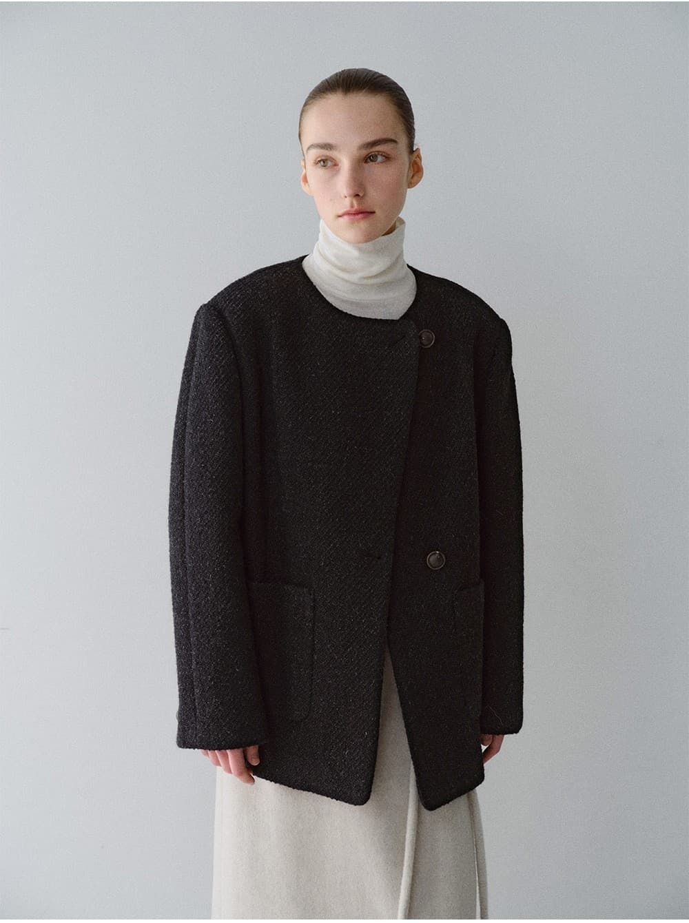 TFW COLLARLESS BOUCLE BLAZER_BLACK — vue 9