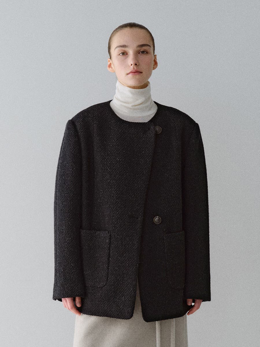 TFW COLLARLESS BOUCLE BLAZER_BLACK — vue 1