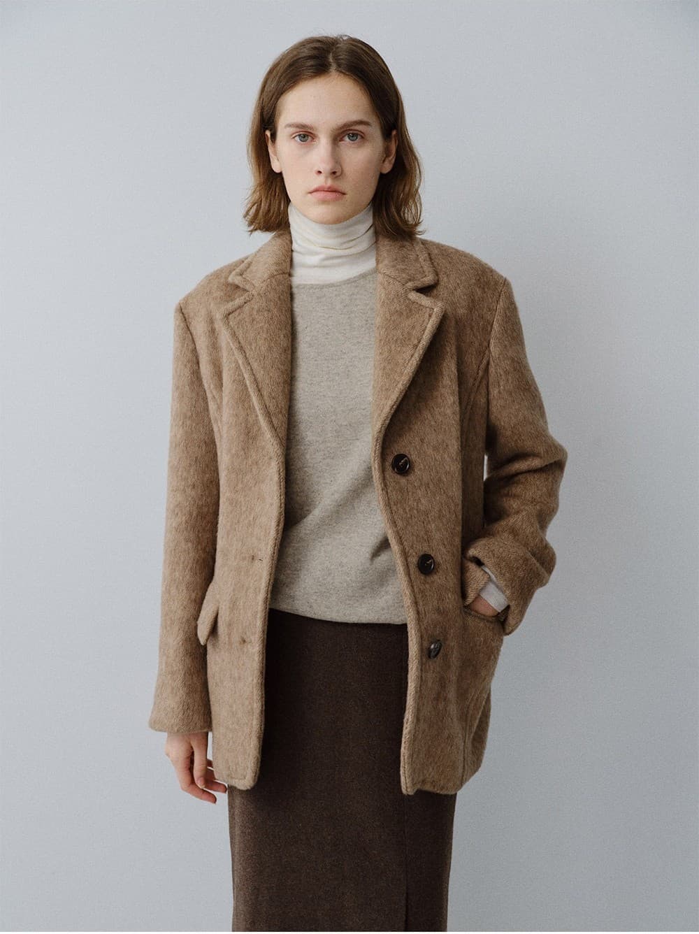 TFW 3BUTTON MELANGE WOOL BLAZER_BROWN — vue 10