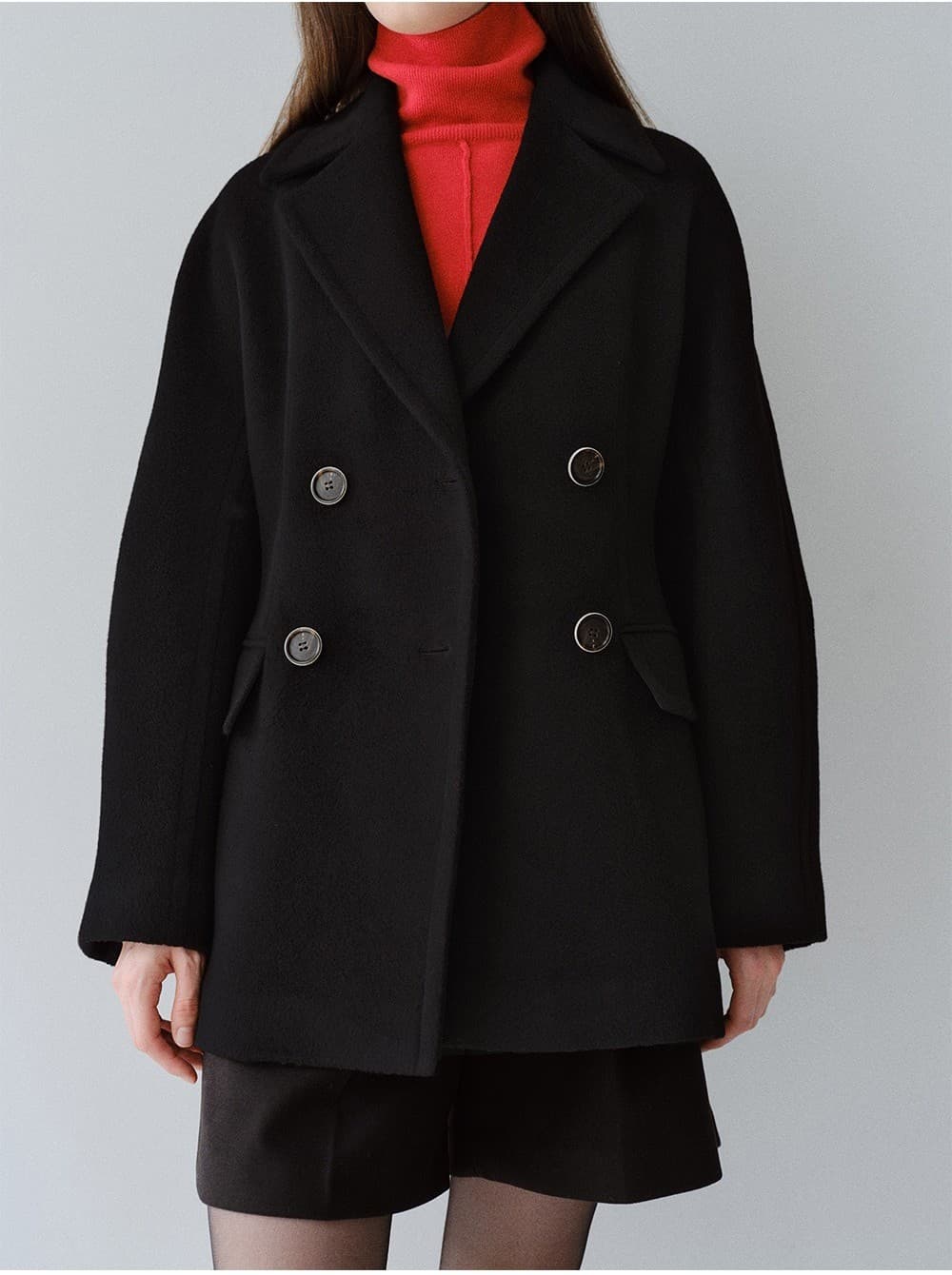 TFW WOOL DOUBLE LINE HALF COAT_BLACK — vue 8
